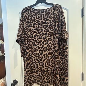 Leopard Print Women's Tunic Dress - Brown/Black